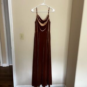 David's Bridal Brown Tawny Cowl Neck Maxi Dress